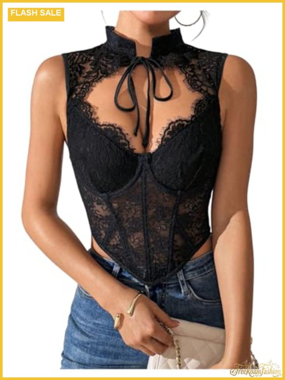 Floral Lace Corset Top Cut Out Crop Bustier Halter Neck Party Night Out